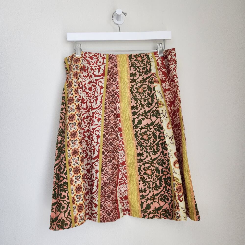 Vintage 579 90s White Pink Green Paisley Patchwork A Line Mini Skirt 12 - Picture 3 of 12